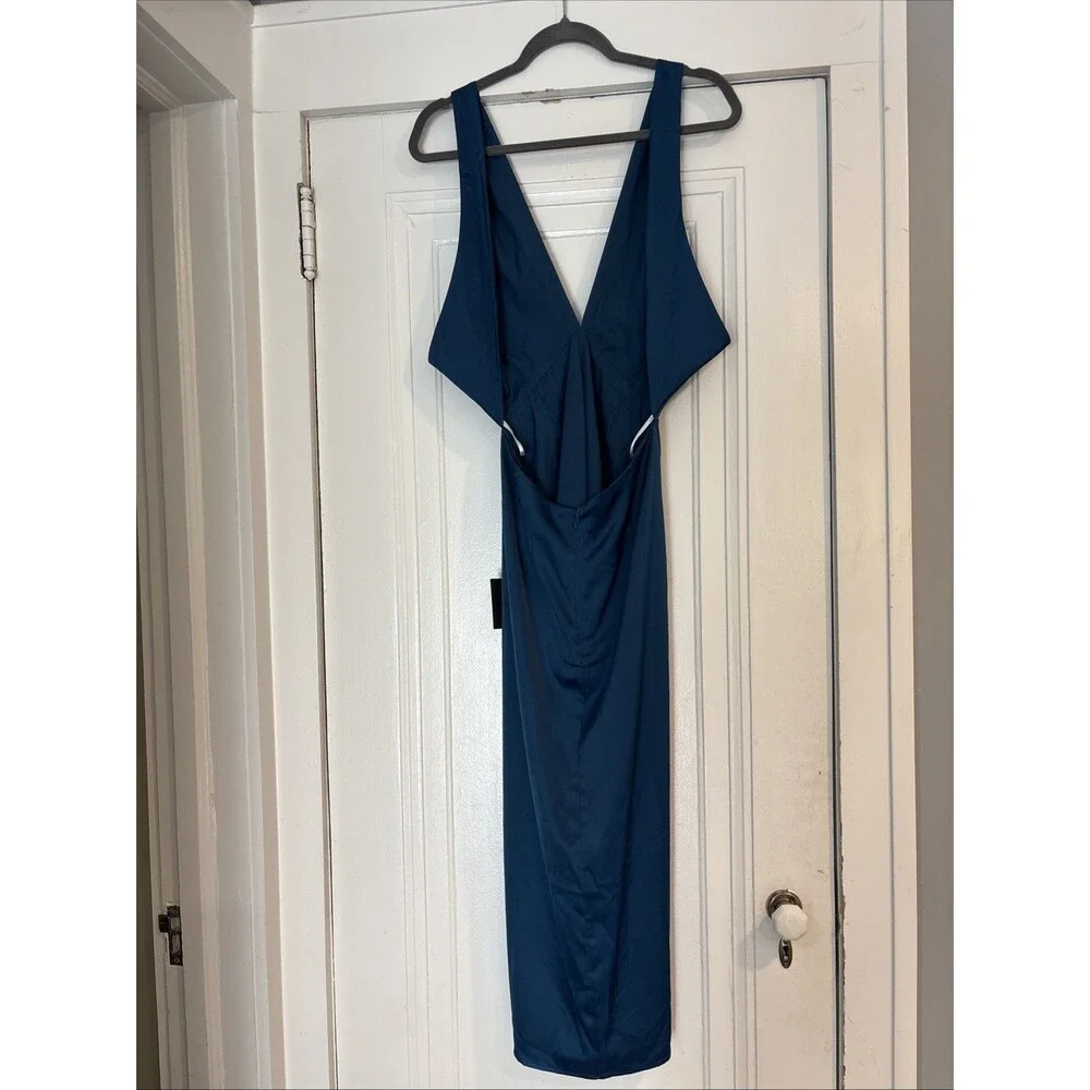 Lulus Made With Love Plunging Neck and Back Dress Teal Blue Size S NWT